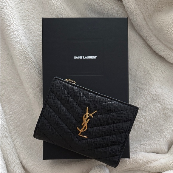 Saint Laurent Handbags - Saint Laurent Black Quilted Wallet with Gold Logo